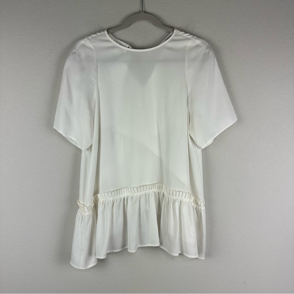 Crosby by Mollie Burch White Cream Haden Ruffle Minimalist Short Sleeve Top S